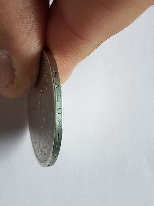 Srebrna moneta Nike 1928 TYP A ze znakiem mennicy.