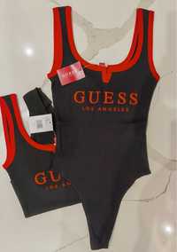 GUESS czarne body bawełniane wyszywane logo XS -30%