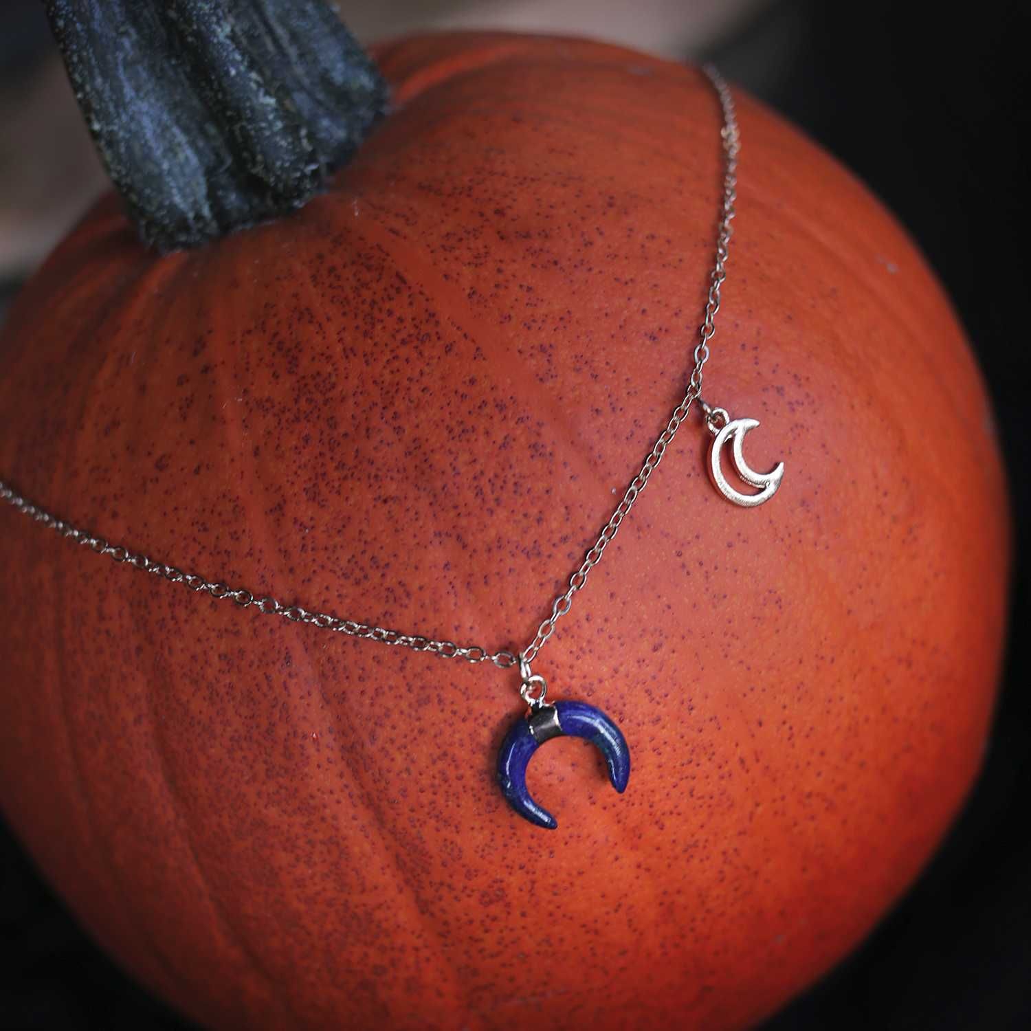 Naszyjnik lunula Wicca Slavic Pagan amulet Księżyc Lapis Lazuli boho