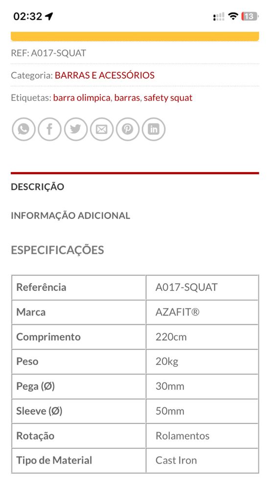 Barra Safety Bar Azafit