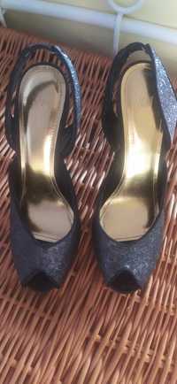 Szpilki cekiny sylwester h&m 38 srebrne czarne złote sandały obcasy