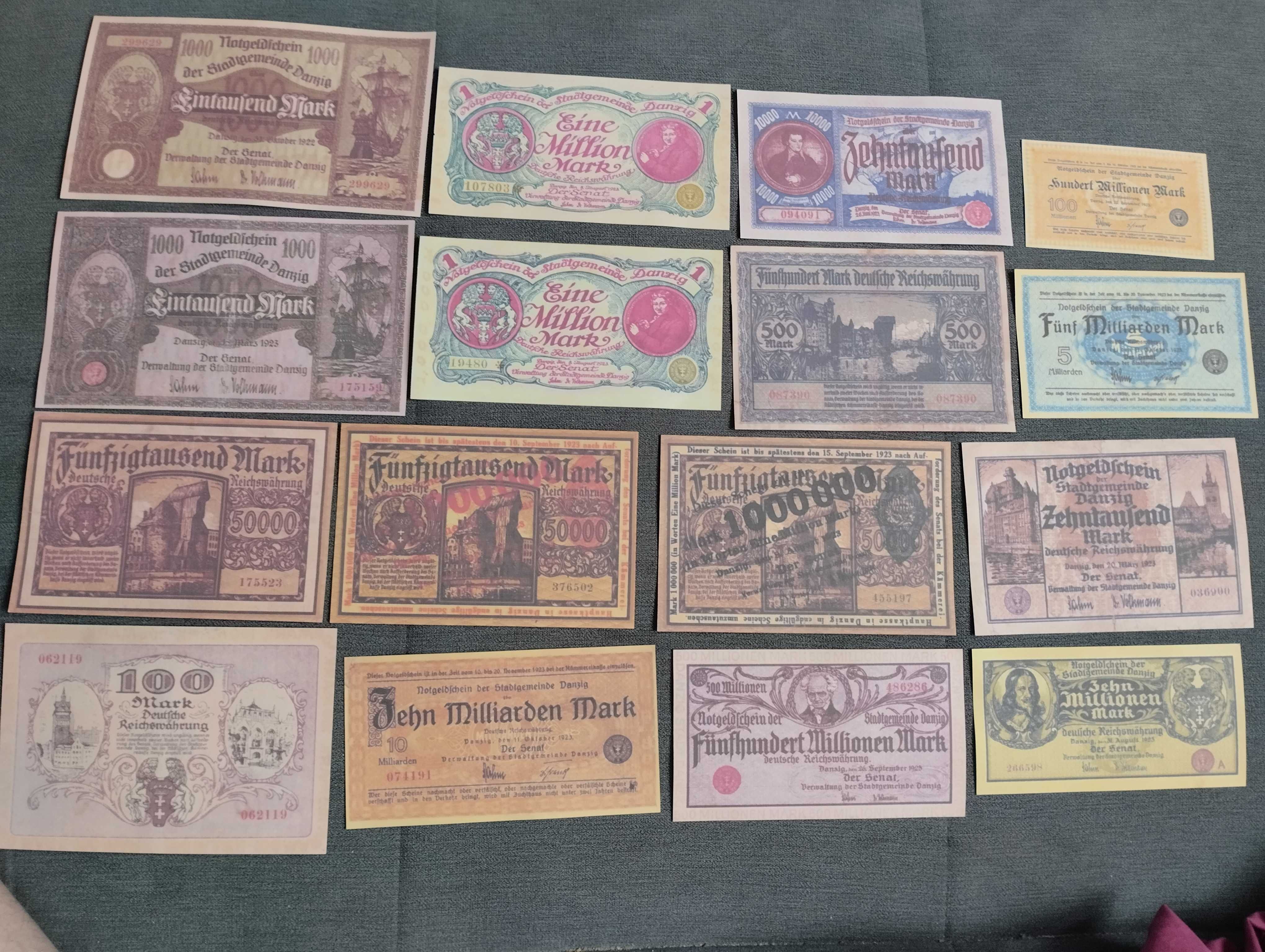 DANZIG GDAŃSK zestaw 16 banknotów markowych z lat 1922-23