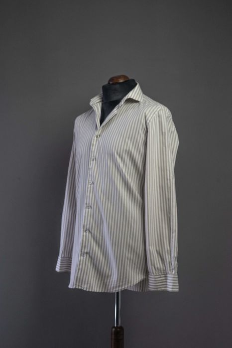 Koszula w beżowe pasy Dressmann, rozmiar 42/43 XL, Bawełna / Cotton