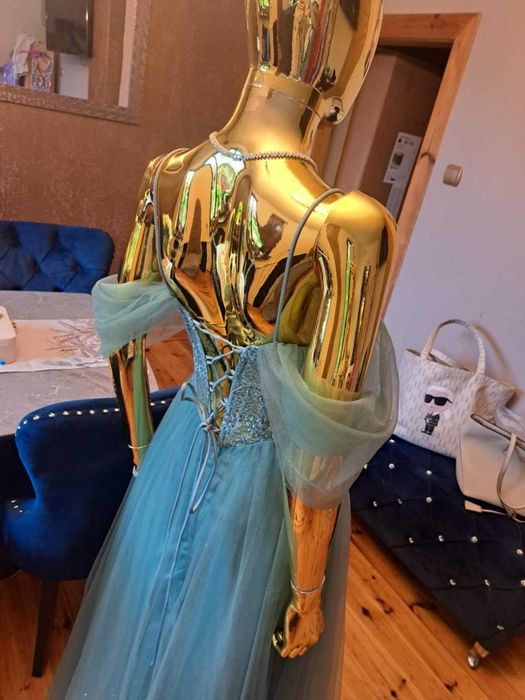 Suknia gorset+tiul lazurowa R36, na studniówkę, bal. Polski producent!