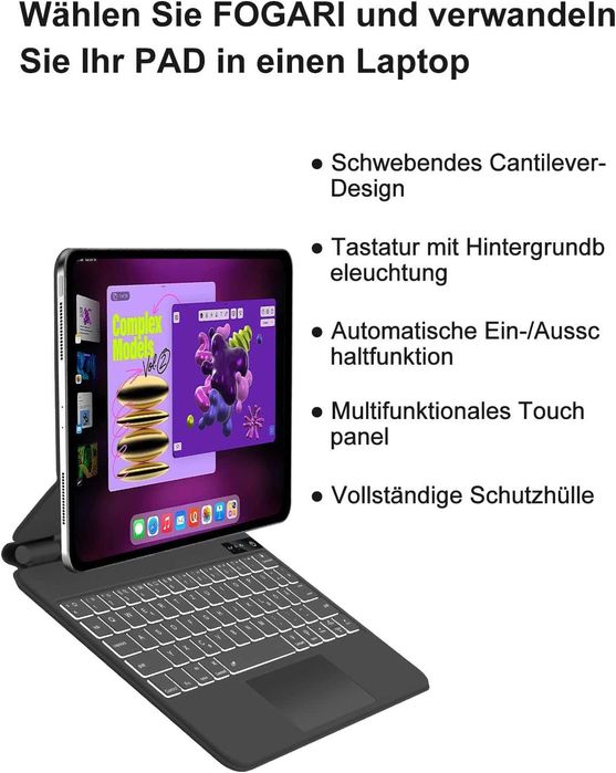 FOGARI etui klawiatura touchpad LED RGB iPad Pro 11 4/3/2 Air 5 Air 4