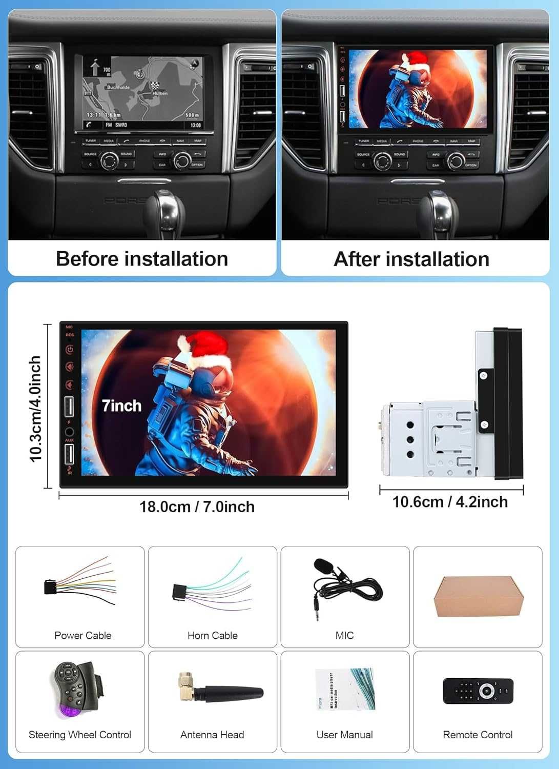 Radio samochodowe uniwersalne 1DIN Android Auto Bluetooth 7 cali ekran