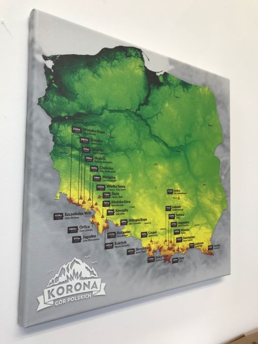 Korona Gór Polski - mapa do zaznaczania zdobytych szczytów 40cm x 40cm