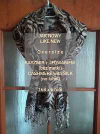 Elegancki duży szal typu oversize, Kaszmir z jedwabiem, 168x67 cm