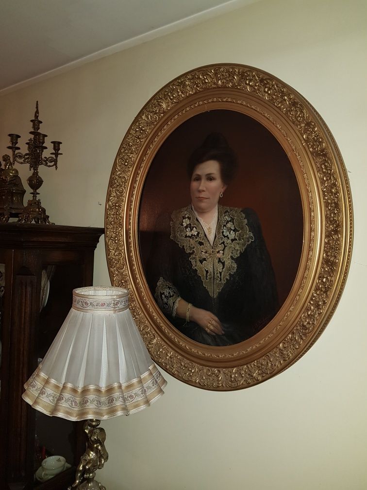 XIX w Portret Hrabiny Olej na Płótnie 100% Orginał 1901r Rama i Płótno