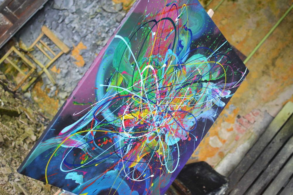 Obraz Abstrakcyjny ręcznie malowany "Fuzja Barw"