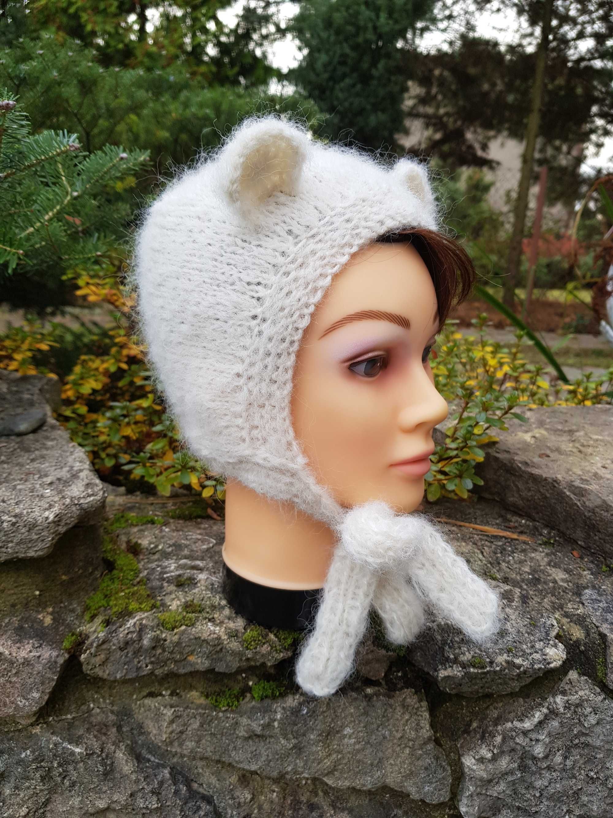 Czapka zimowa 54/56 Biały Miś ciepła, wełna