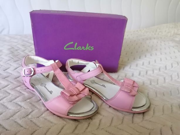 Skórzane, różowe sandałki Clarks r. 31, wkł. 18cm