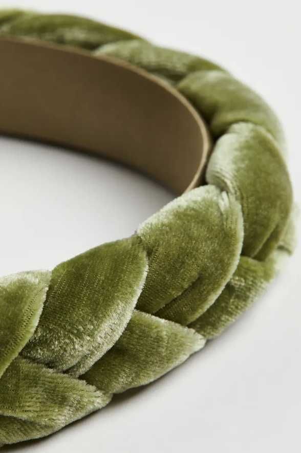 velvetowa aksamitna opaska splot H&M nowa zielona oliwkowa