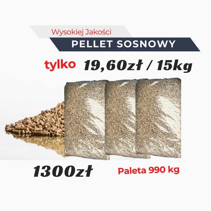 Wysokiej jakości Sosnowy Pellet - 990 KG 66 Worków x 15 kg - Śląsk