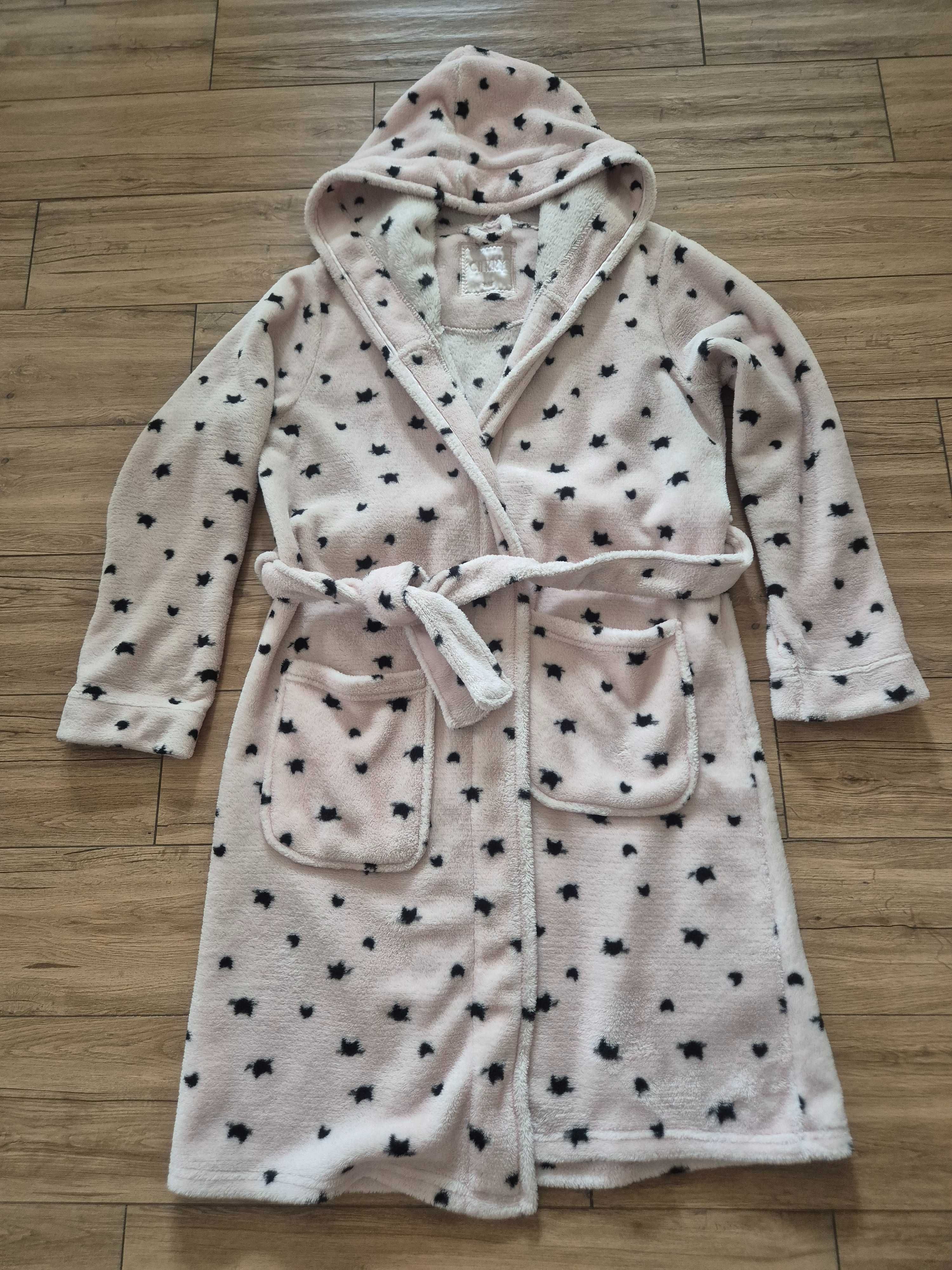 Szlafrok pluszowy s/m jasny róż