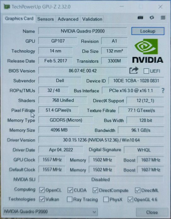 Ноутбук Dell Precision 7530 15,6" IPS XEON E-2176M/16Gb/256SSD/P2000