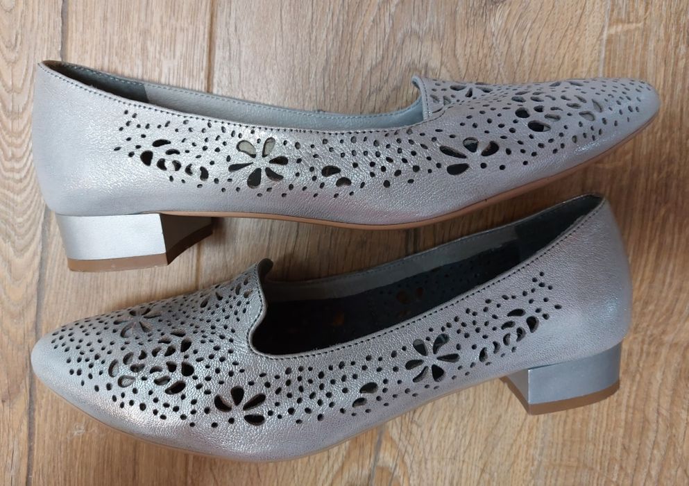 Baleriny styl EXQUISITE ażurowe 1111/1 SREBRNE r40