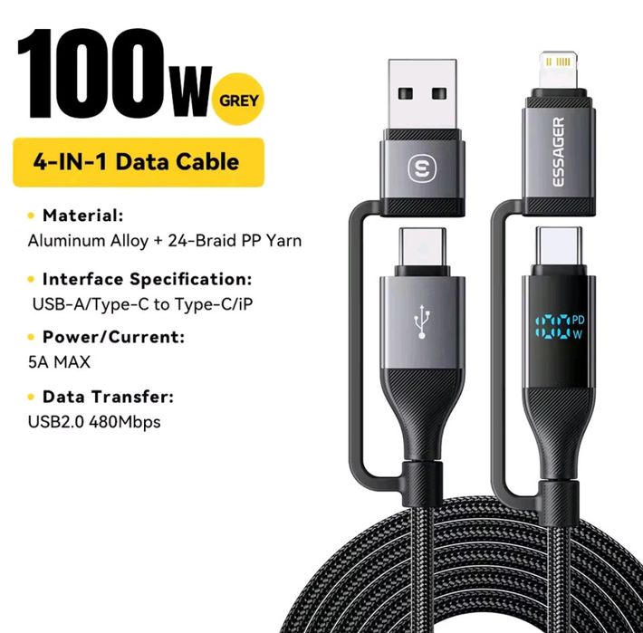 Зарядні пристрої Toocki, Hoco, Vention.Кабель Baseus, Toocki, Essager