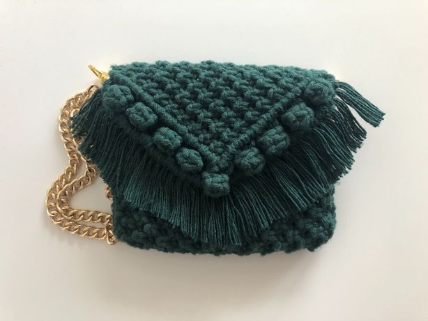 Makrama zielona torebka boho handmade bawełna łańcuszek