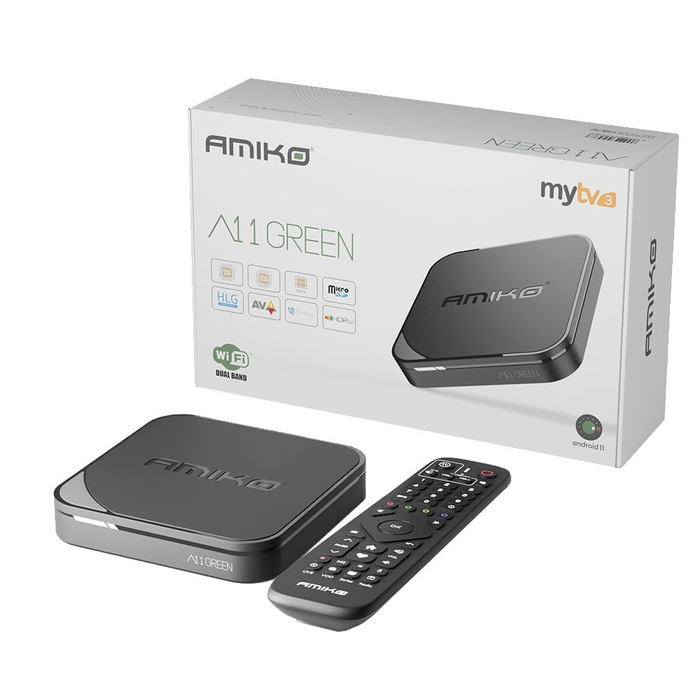 Box Android TV Amiko A11 Green – App MyTV3 Exclusivo
