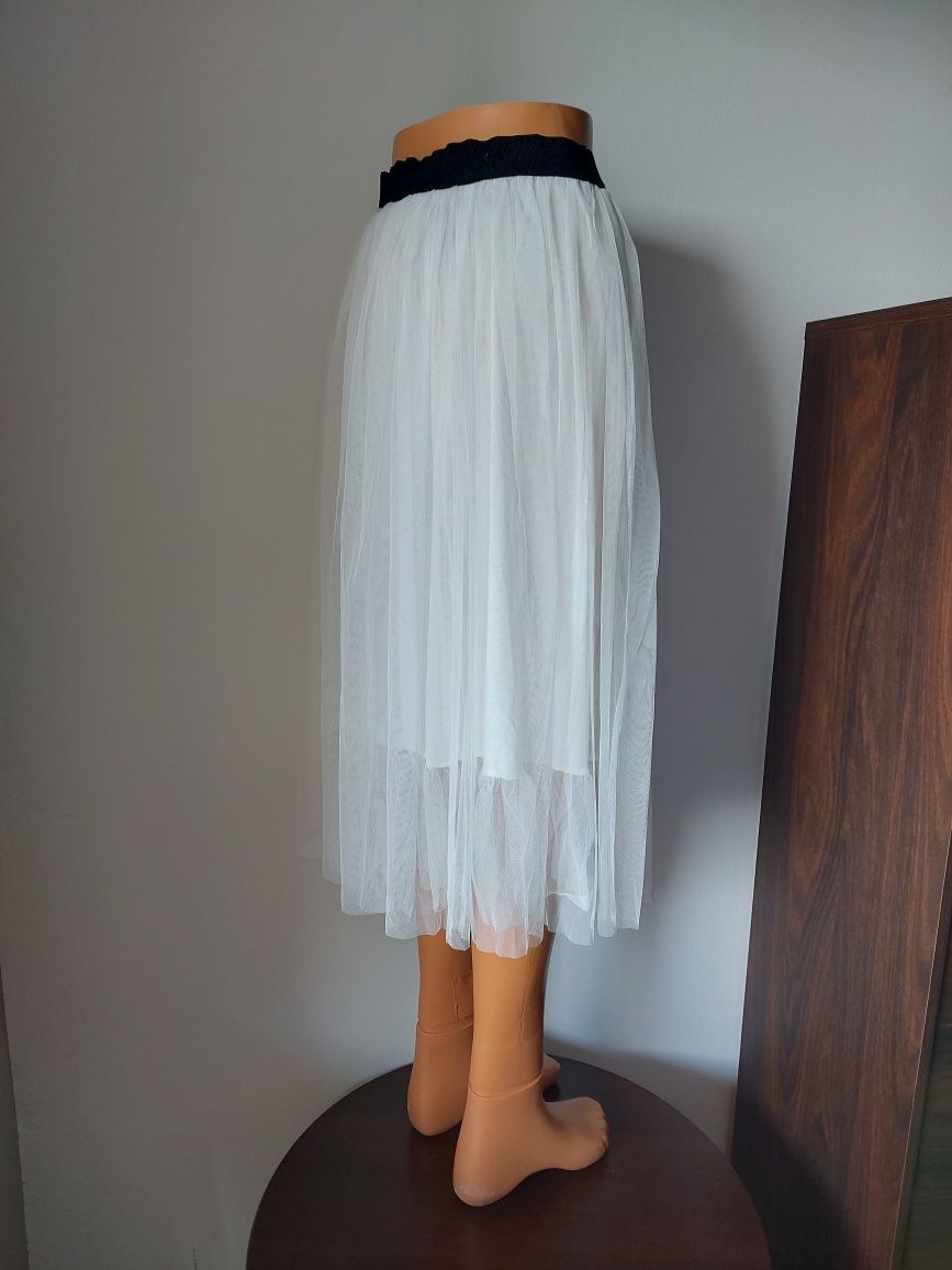 Biała tiulowa spódnica midi z czarną gumką Oversize S M L XL