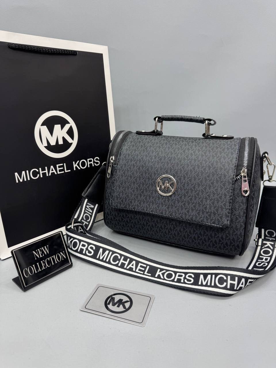 Сумка черная белая Michael Kors Клатч Майкл Корс Кросс боди Саквояж