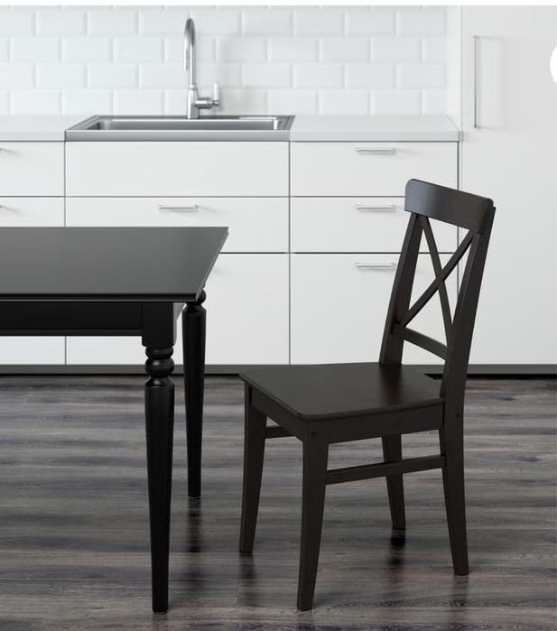 Ikea Ingolf krzeslo z oparciem brązowoczarne lite drewno 2 sztuki