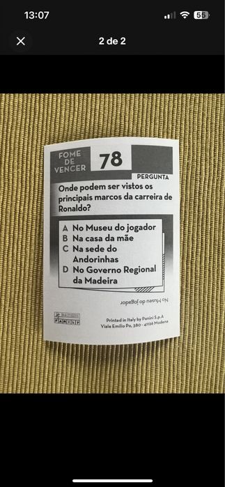 Cristiano Ronaldo Fome de Vencer 2022 Panini