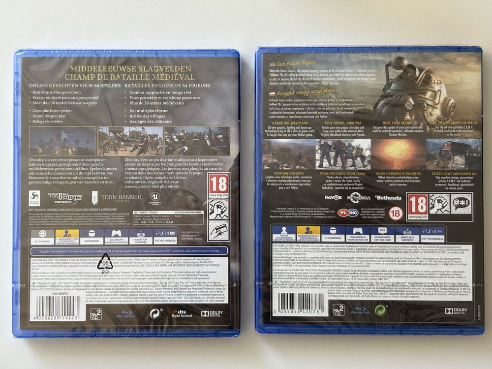 Fallout 76 + Chivalry 2 - zestaw gier na PS4 nowe, folia