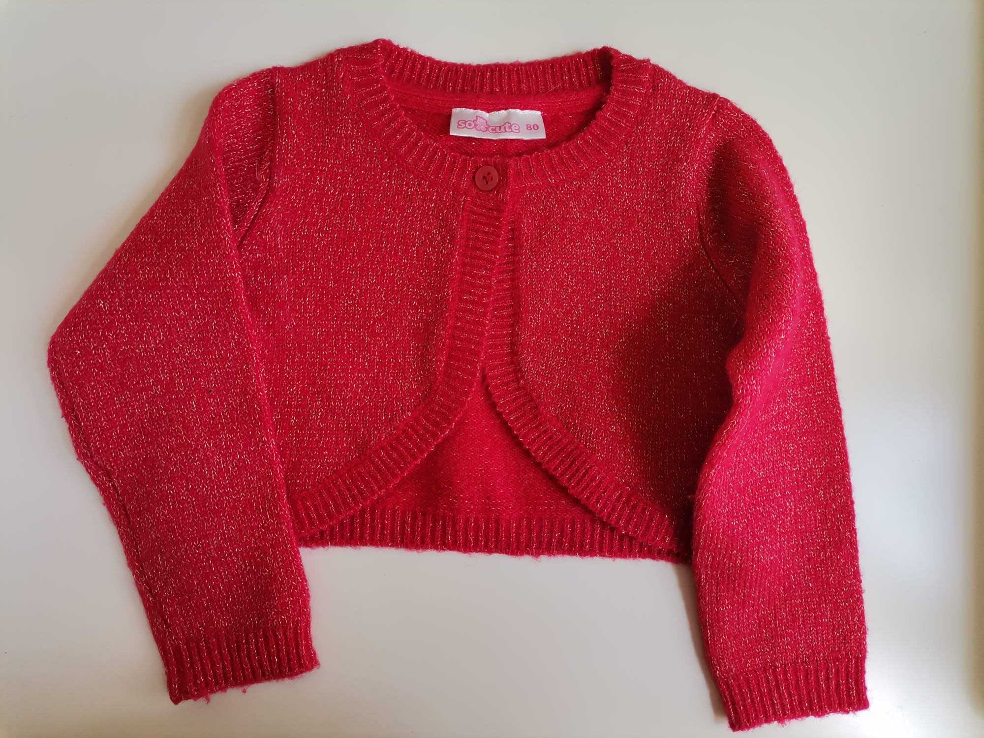Nowe czerwone bolerko ze złotą nitką sweterek So Cute rozmiar 80