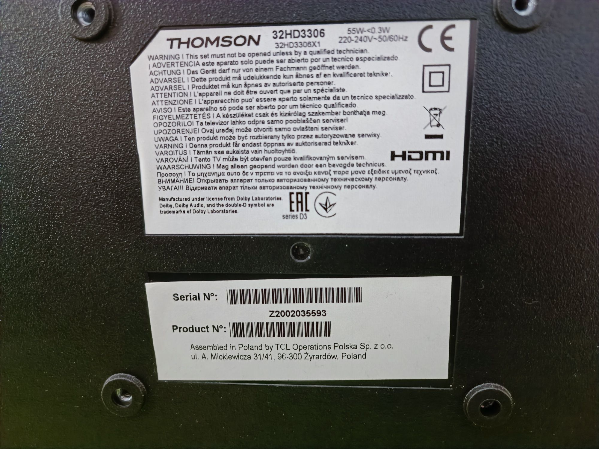 Telewizor THOMSON 32HD3306 LED 32 cale