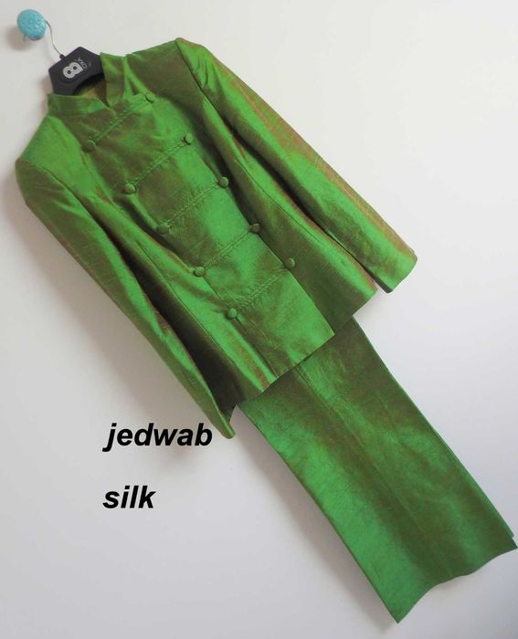 Haute couture jedwabny kostium garsonka silk soje jedwab szantung S M