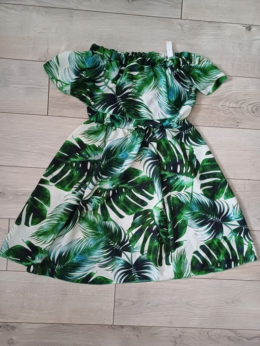 Letnia sukienka monstera tropikalna xs s 34 36