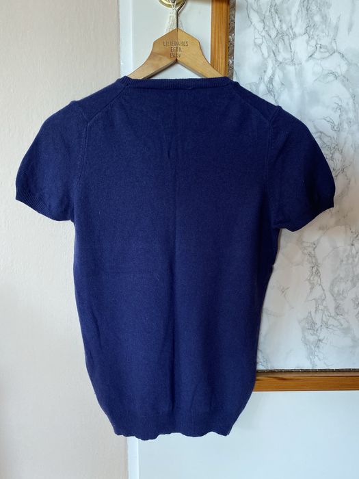 Kaszmir wełna z krótkim rękawem s sweter granatowy damski Benetton