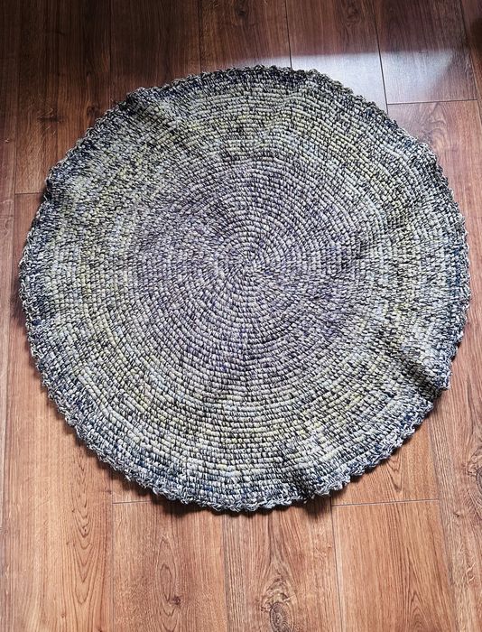 Dywanik handmade do przedpokoju zielono-brązowy 86-88cm #152