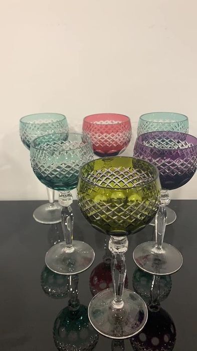 Seis copos cristal puro colorido