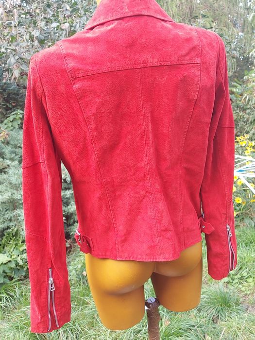Kurtka ramoneska prawdziwa skóra zamszowa czerwona rozmiar 42 firma C&