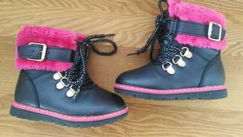 Trzewiki 23 buty zimowe dla dziewczynki granatowe różowe