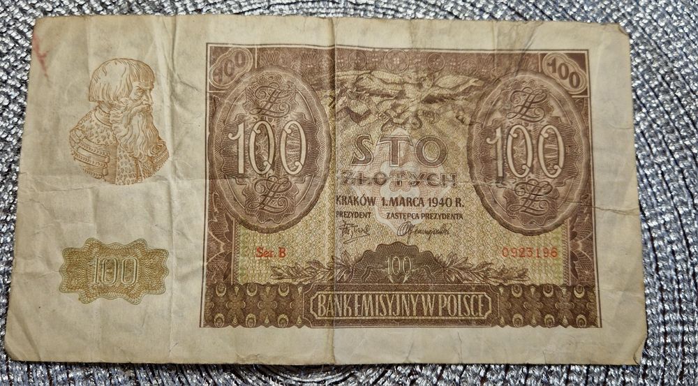 Banknot 100 złotych 1940 r Fałszerstwo Związku Walki Zbrojnej