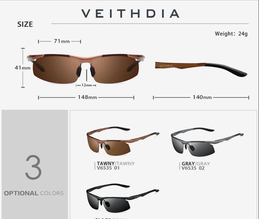 Okulary przeciwsłone Veithdia 6536 brązowe