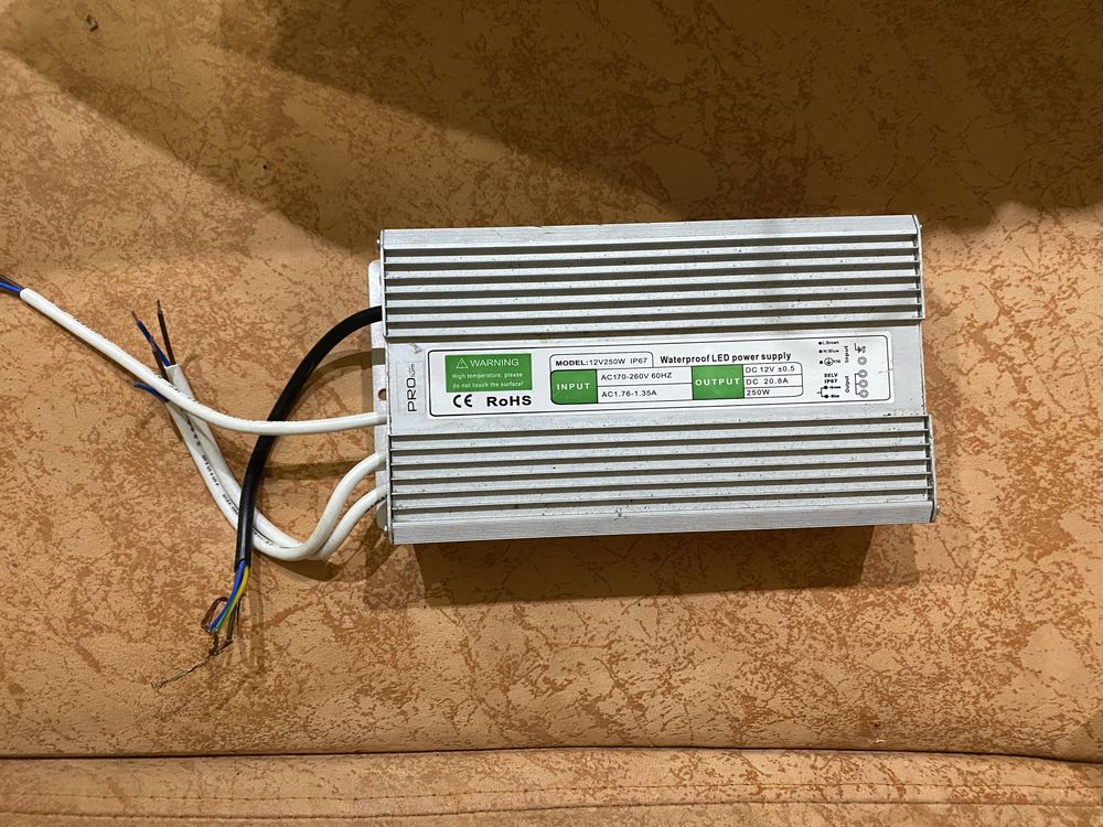 Адаптер для светодиодных лент 250W 12V IP67