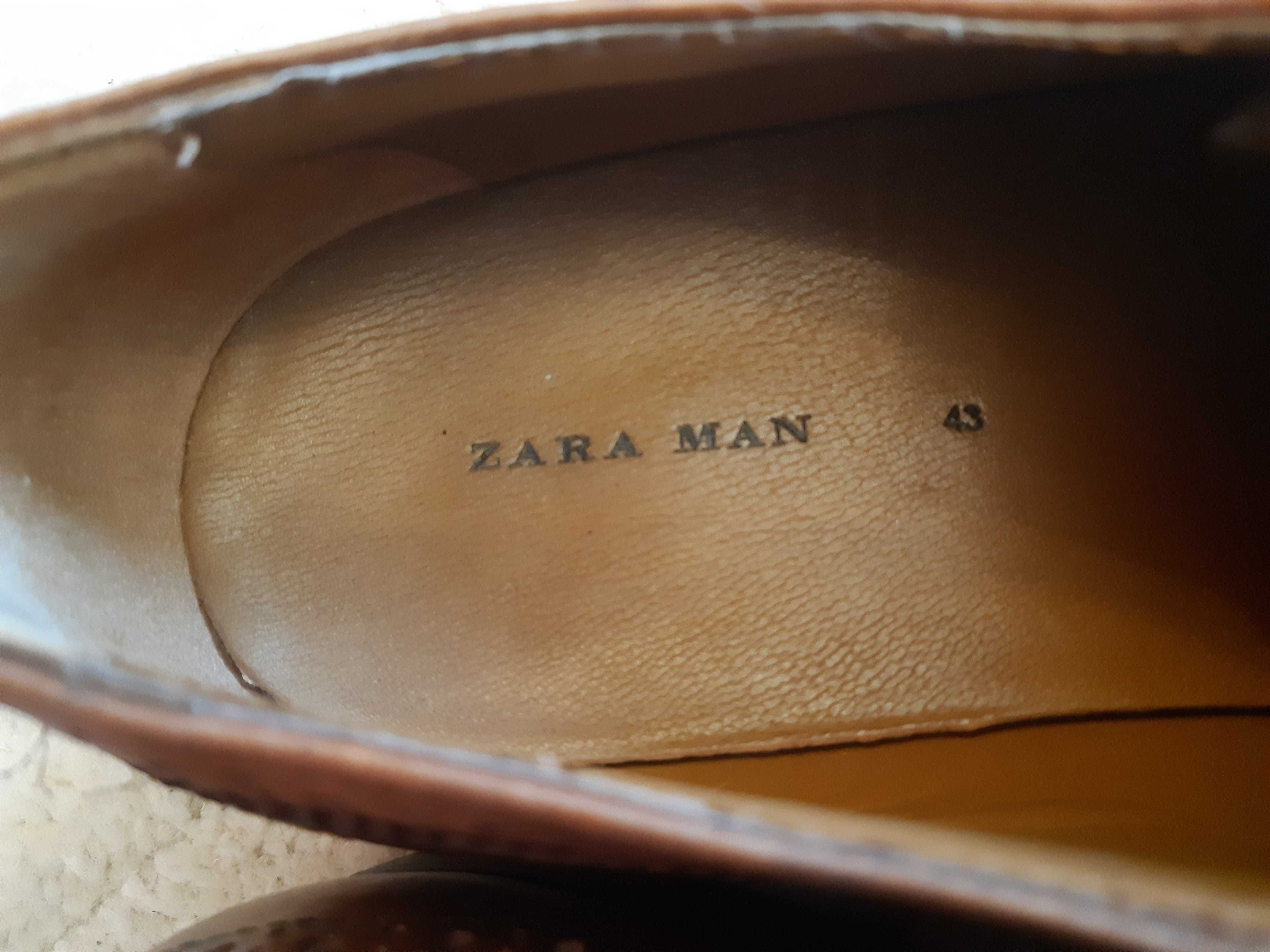 Portugalskie skórzane brązowe półbuty pantofle Zara Man, rozmiar 43