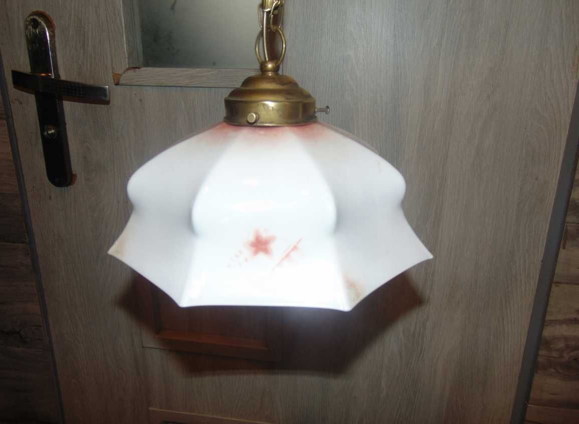 Secesyjna lampa,zwis mosiężny na łuskach wys.60 cm.