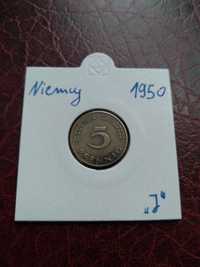 Moneta Niemcy RFN 5 fenigów 1950 J