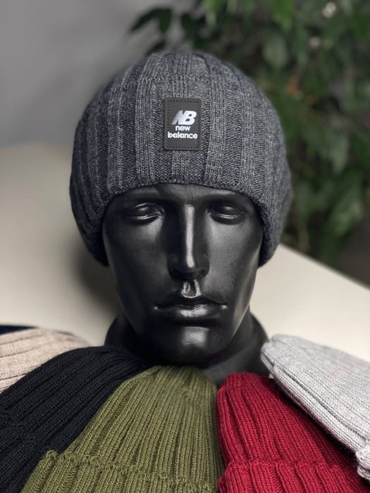 -40% Мужская шапка на флисе New Balance 52-62 черная/серая/хаки ЗИМНЯЯ
