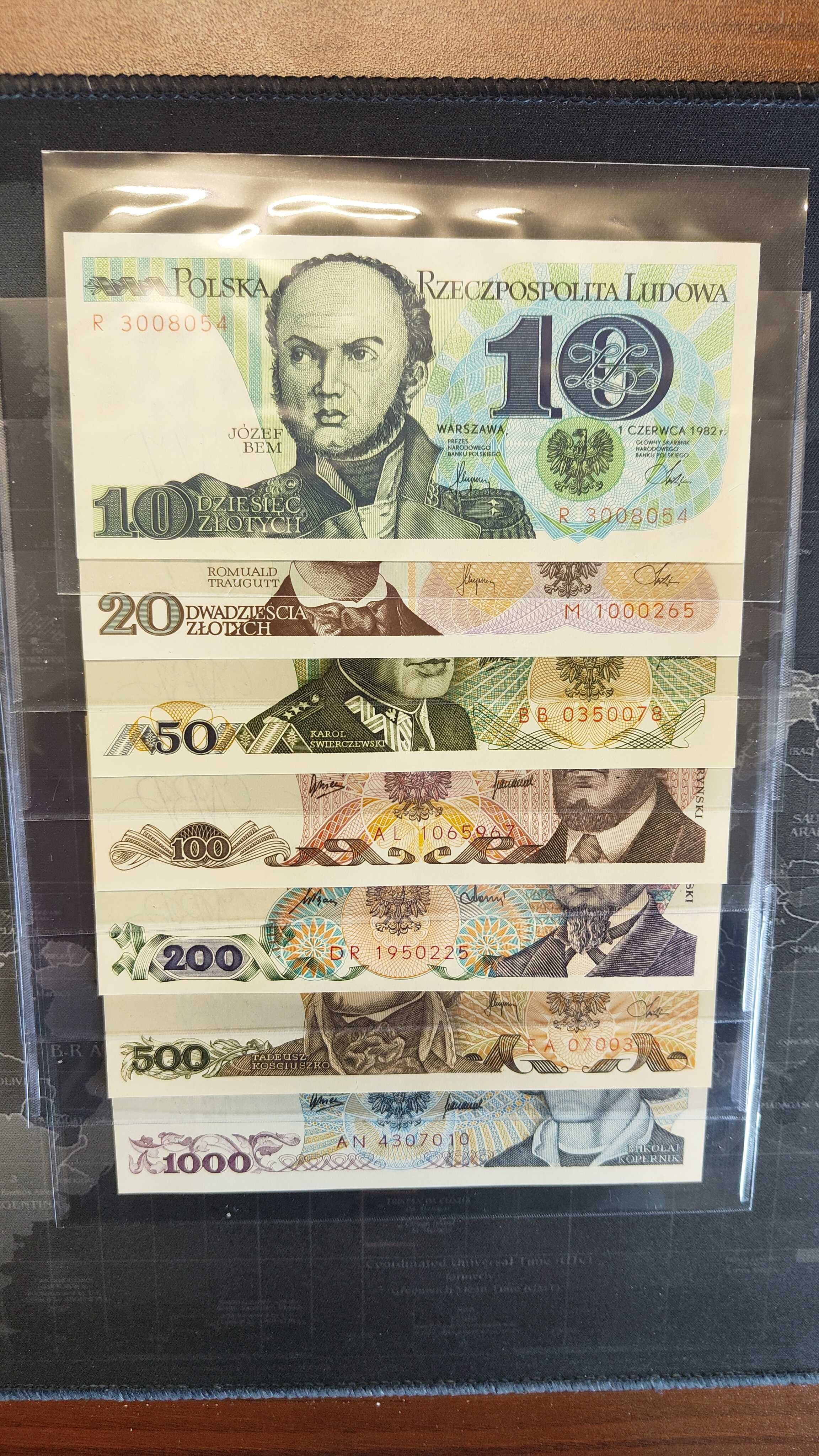 Zestaw banknotów PRL 10 zł - 1000 zł nowe stan UNC