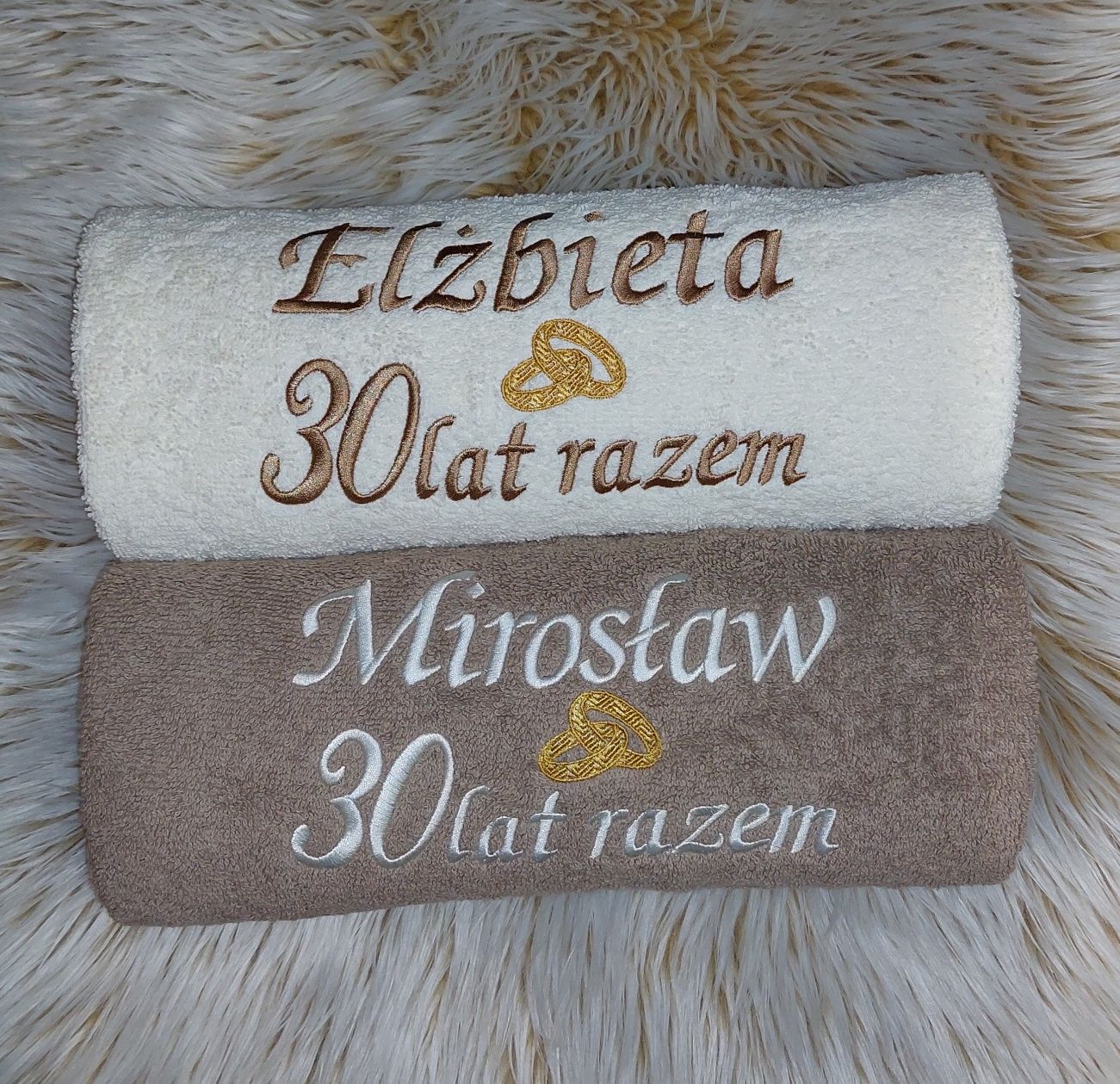 JUBILEUSZ, komplet ręczników z haftem, prezent na rocznicę ślubu,