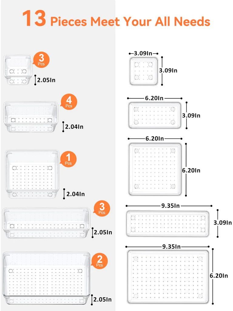 HEETA Zestaw 13 organizerów do szuflad na biurko pojemniki