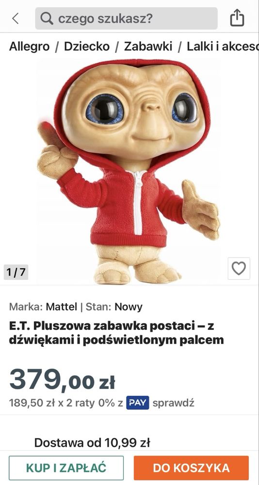 E.T. Pluszowa zabawka postaci – z dźwiękami i podświetlonym palcem