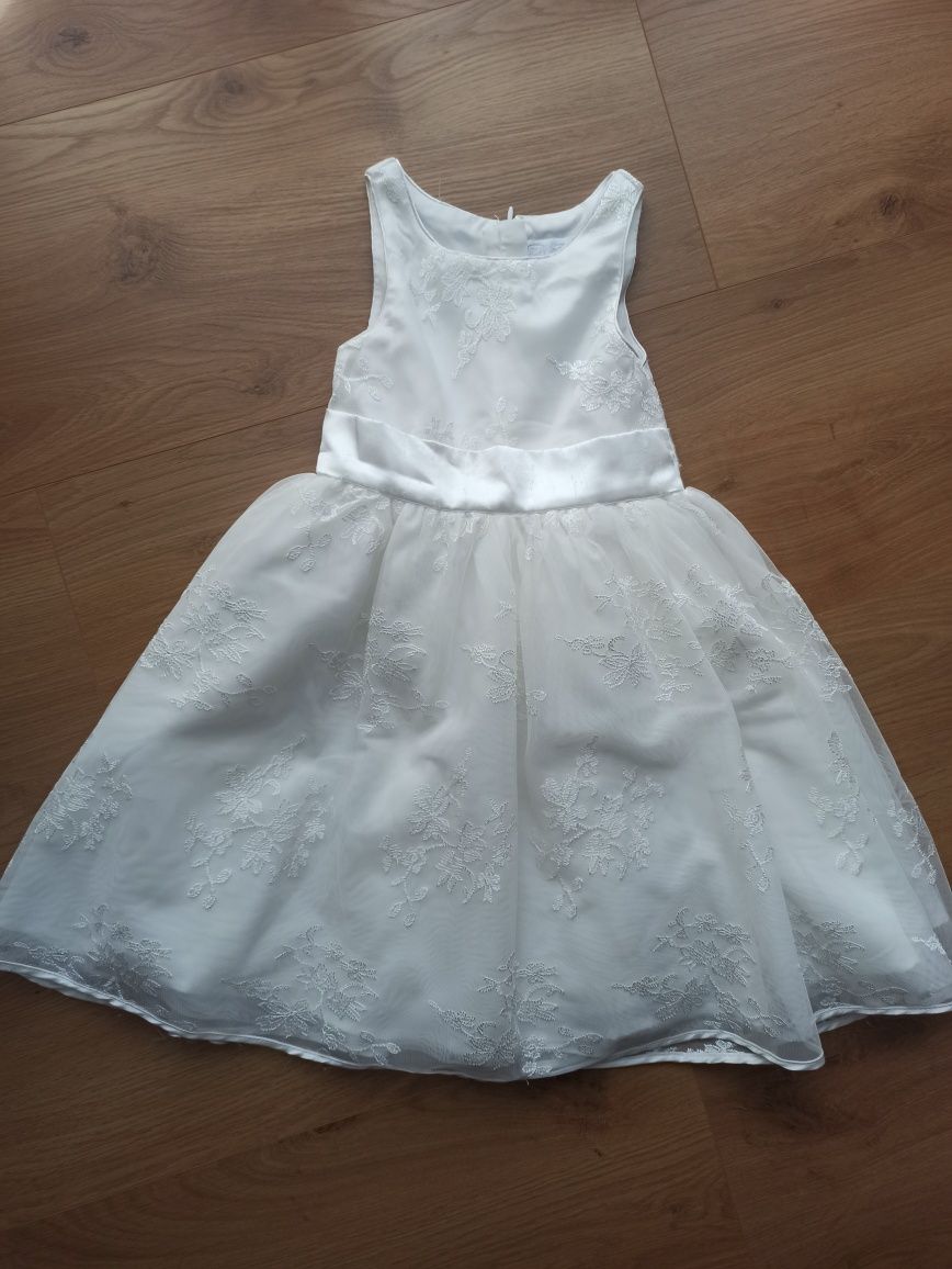 Biała elegancka sukienka dla dziewczynki rozmiar 98 smyk